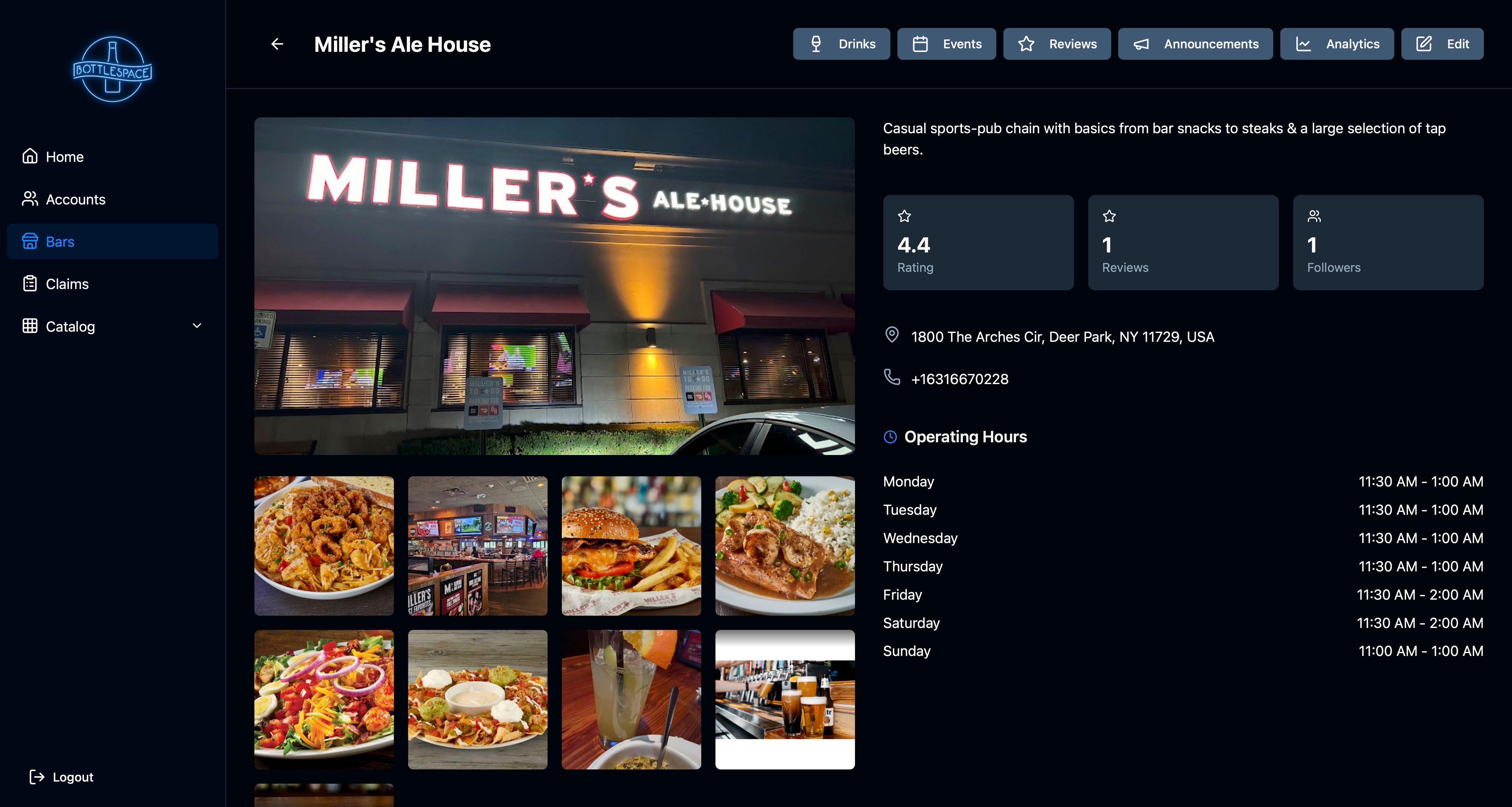 BottleSpace admin bar details