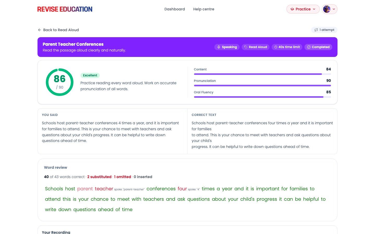 Revise Education AI feedback